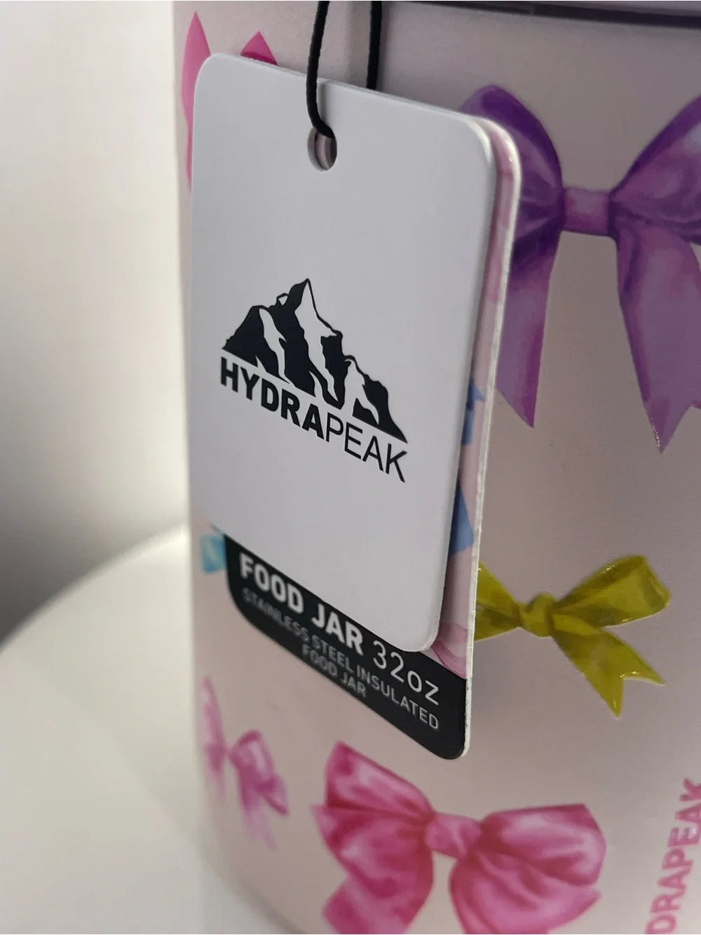 Hydrapeak Stainless Steel Insulated Food Jar White w/Multicolor Bows 32oz - NWT